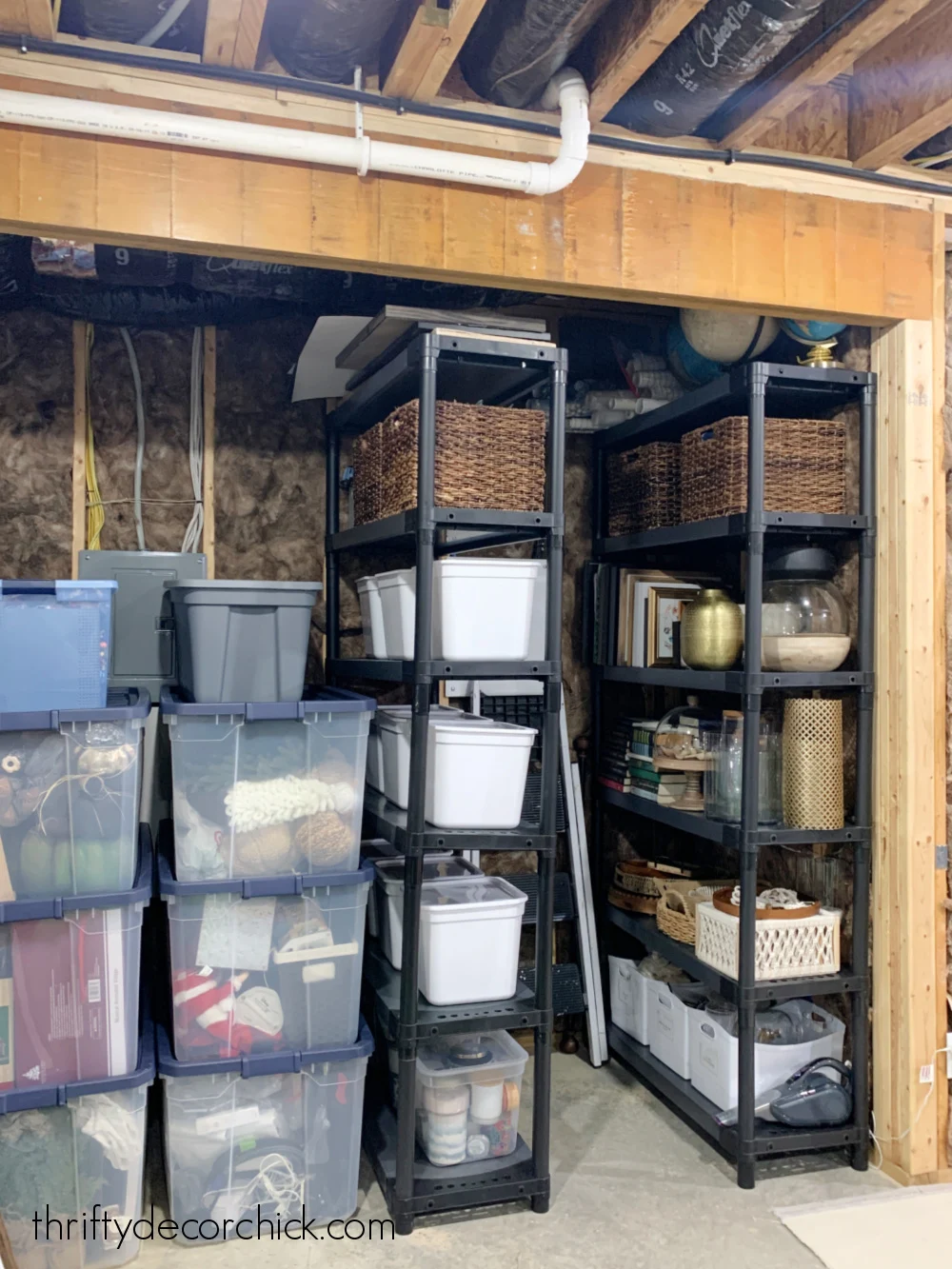 unfinished basement storage shelves